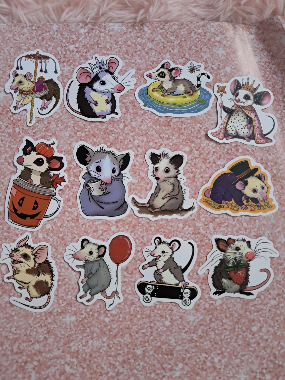 Opossum Stickers, Sets Of 12 Total- Super Cute Possum Set